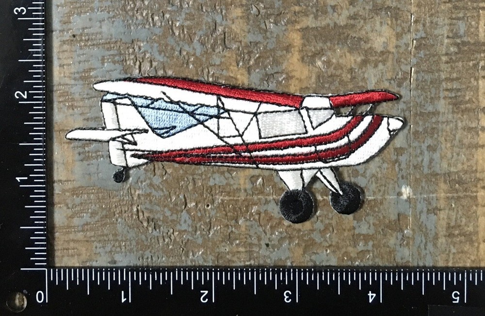 Vintage Airplane Aviation Embroidered Iron-On White Red Patch