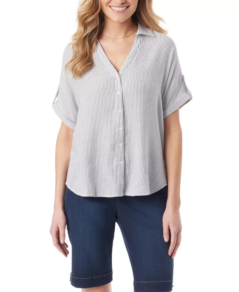Gloria Vanderbilt Women's Top Sz L Demi Short-Sleeve Button Front