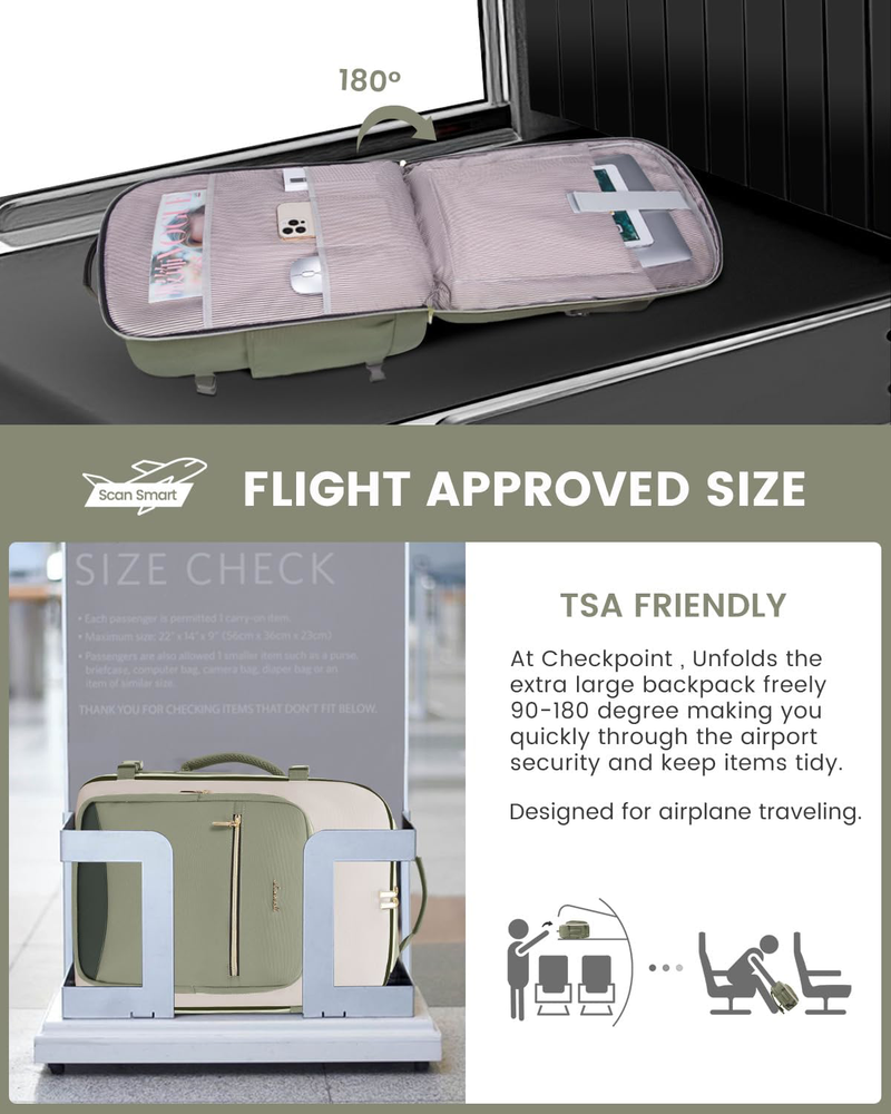 40L Waterproof Airplane Travel Backpack Fits 17-Inch Laptop & 3 Packing Cubes