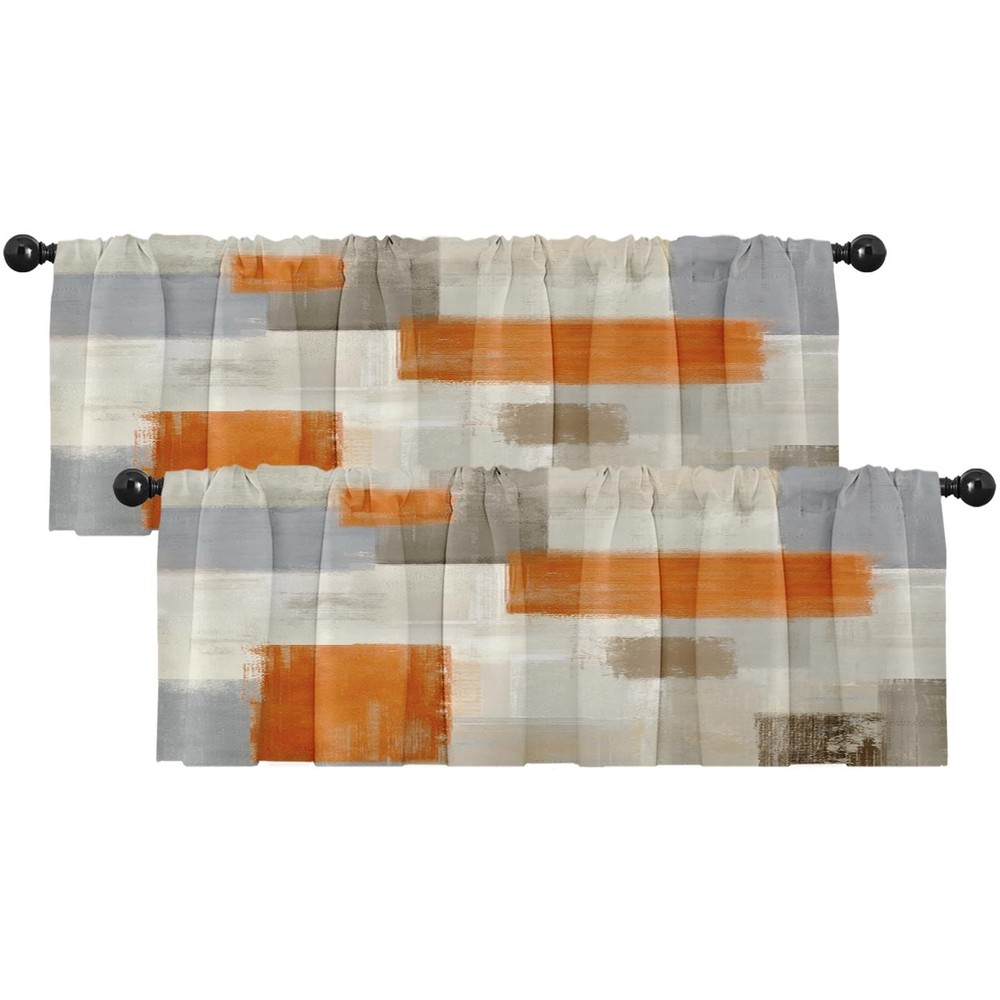 2-Pack Beige Orange Abstract Modern Blackout Valances for Windows