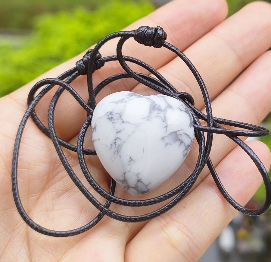 White Turquoise Heart Pendant Necklace Adjustable Luck Amulet
