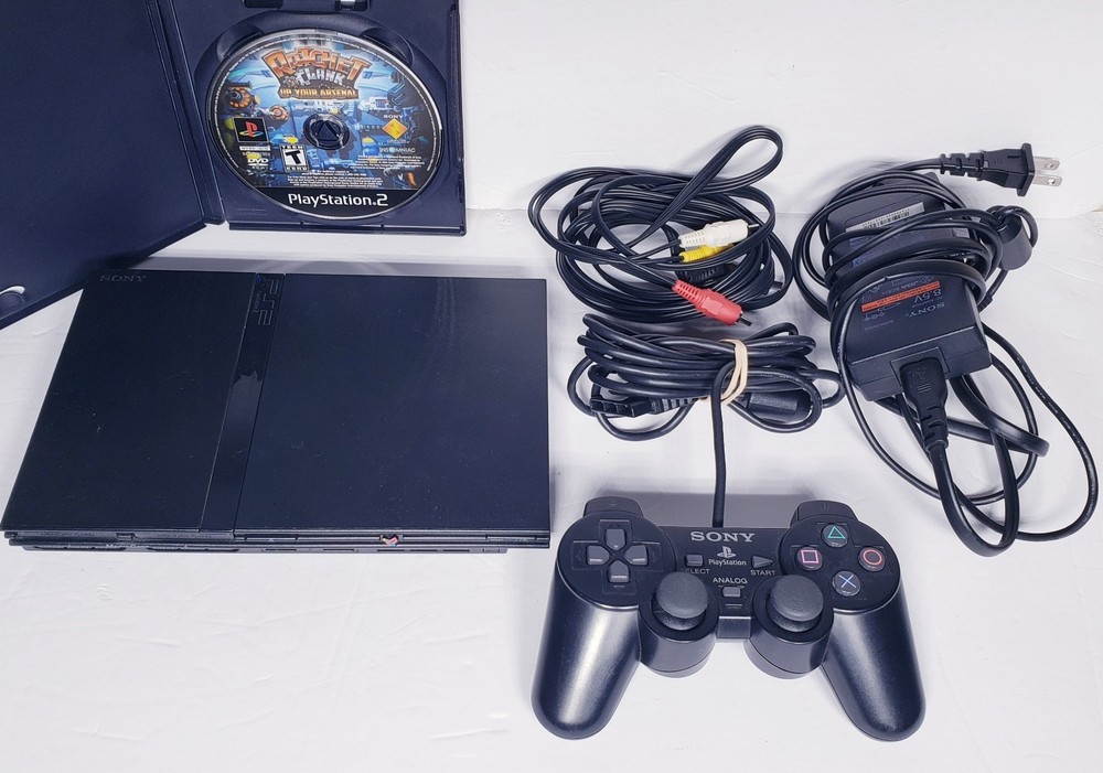 Sony PlayStation 2 Slim Console Bundle Black TESTED 1 Game & 1 Controller