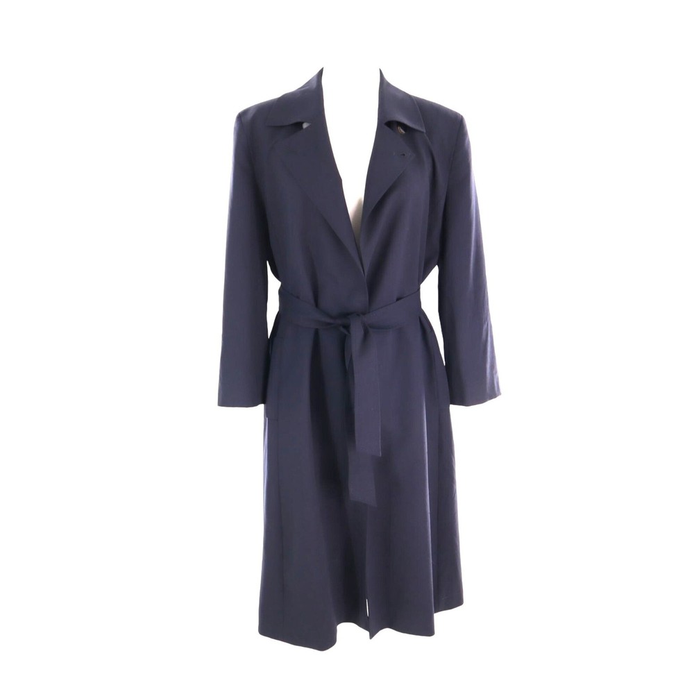 Escada Wool Trench Coat Women's 6 Blue Business Career Luxury Old Money Academia