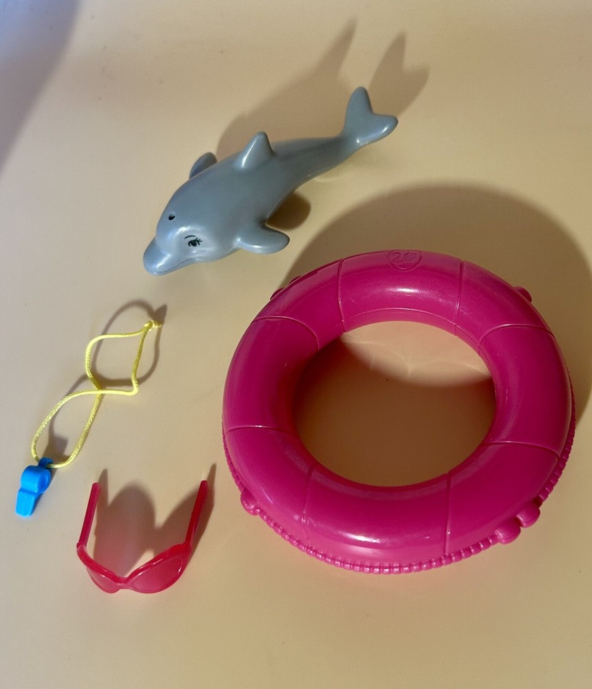 90’s Mattel Beach, Lifeguard, Baywatch Accessories. Dolphin, Whistle, Life Ring