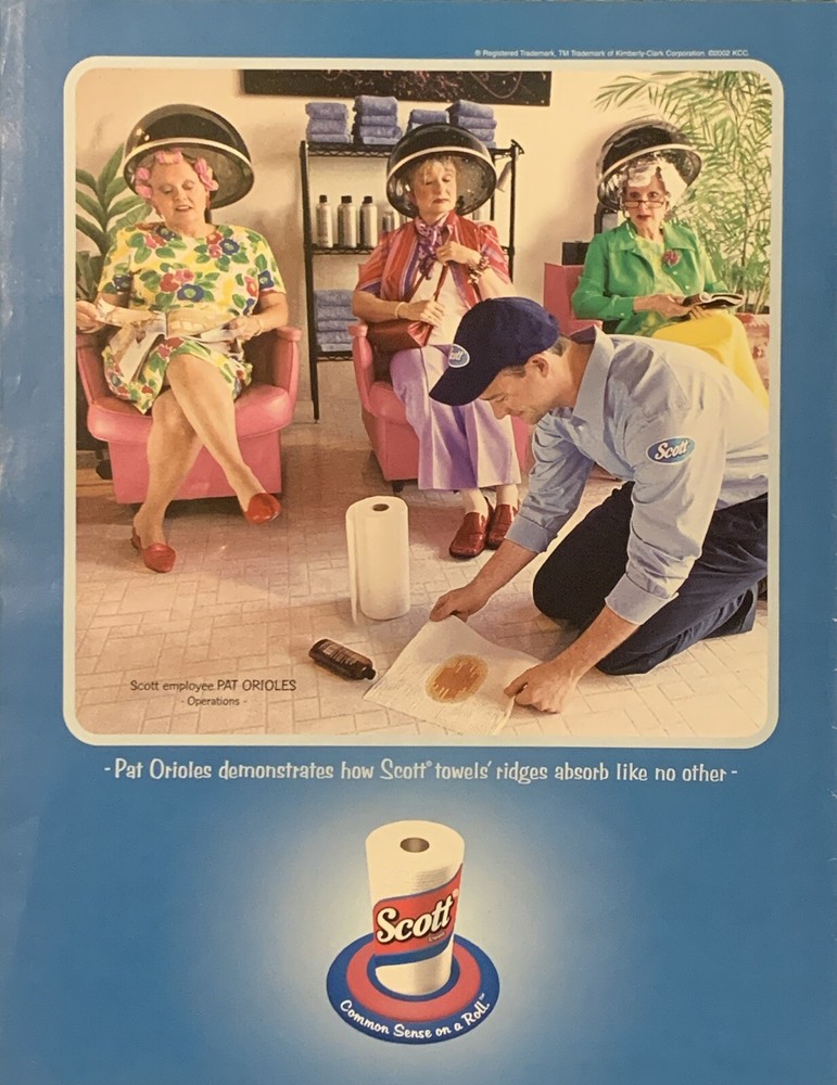 2002 Scott Paper Towels Employee Pat Orioles PRINT AD Hair Salon Ladies VTG 00s
