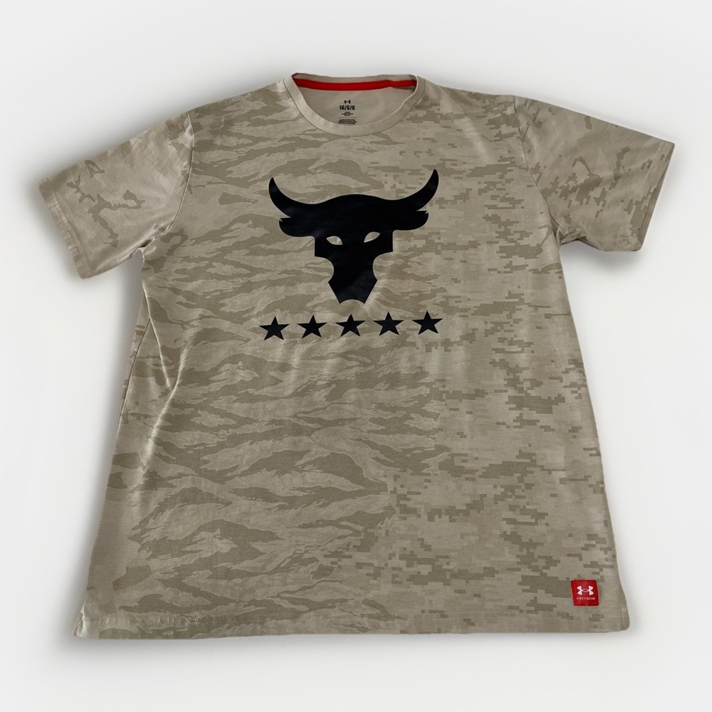 Under Armour Project Rock Veterans Day Show T-Shirt Mens Size Large Desert Camo