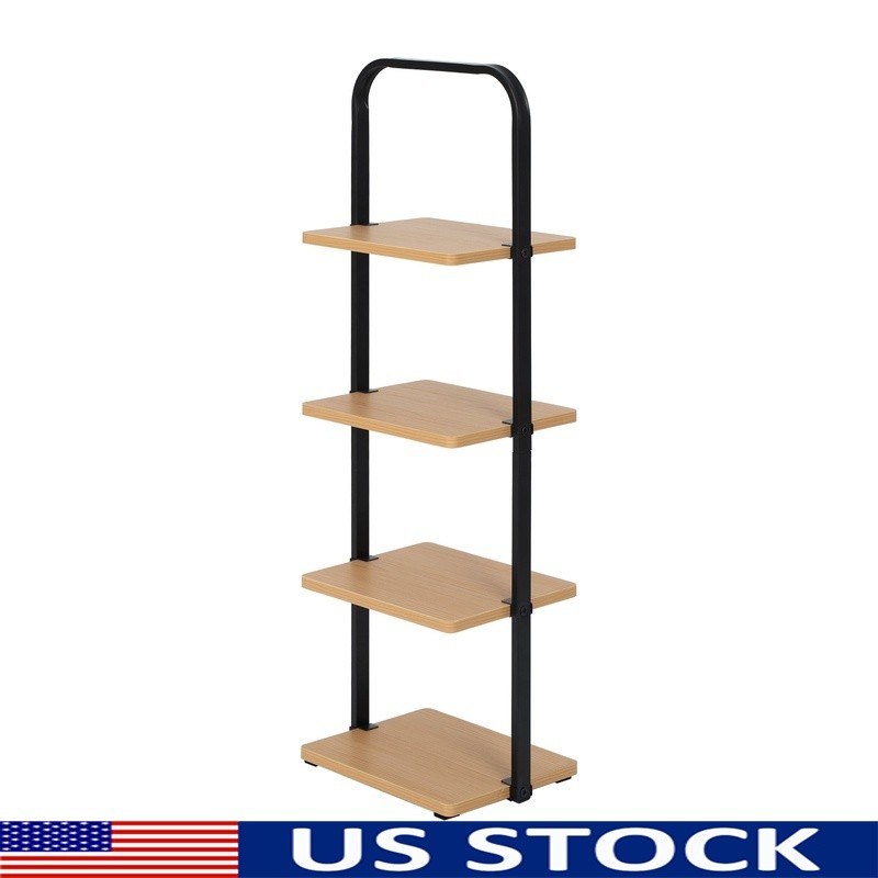 4-Tier Freestanding Shoe Ladder Storage Organizer W/ Wooden Shelves Steel Frame