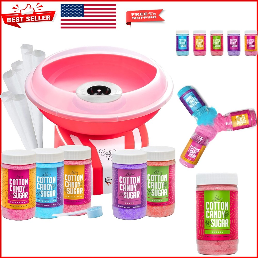 Sugar-Free Cotton Candy Maker Bundle with 5 Flavors & 50 Cones - Party Ready