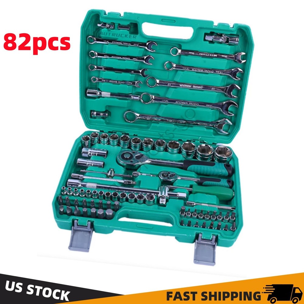 82 PCS Mechanical Tool Set Socket Wrench Set Automotive Repairing W/ Case