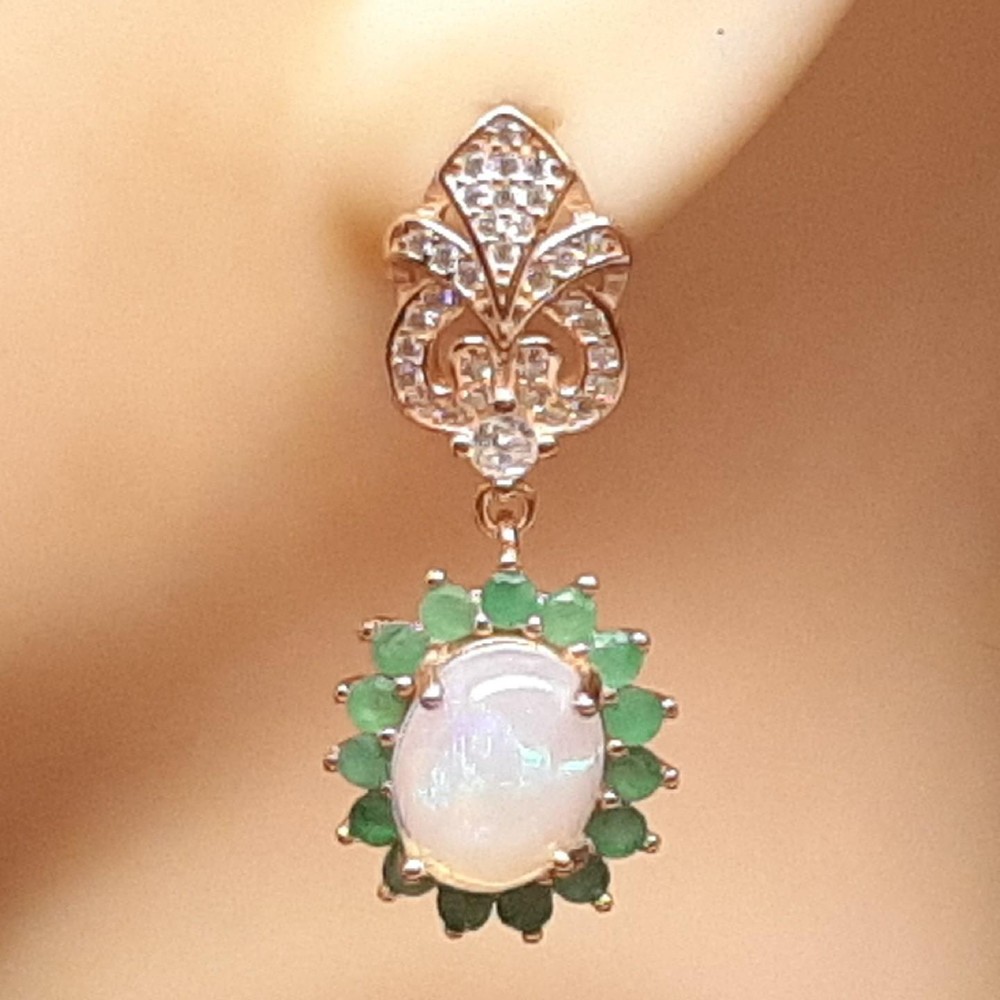 World-Class 10.60ctw Opal Emerald White Sapphire 14K Rose Gold Earrings