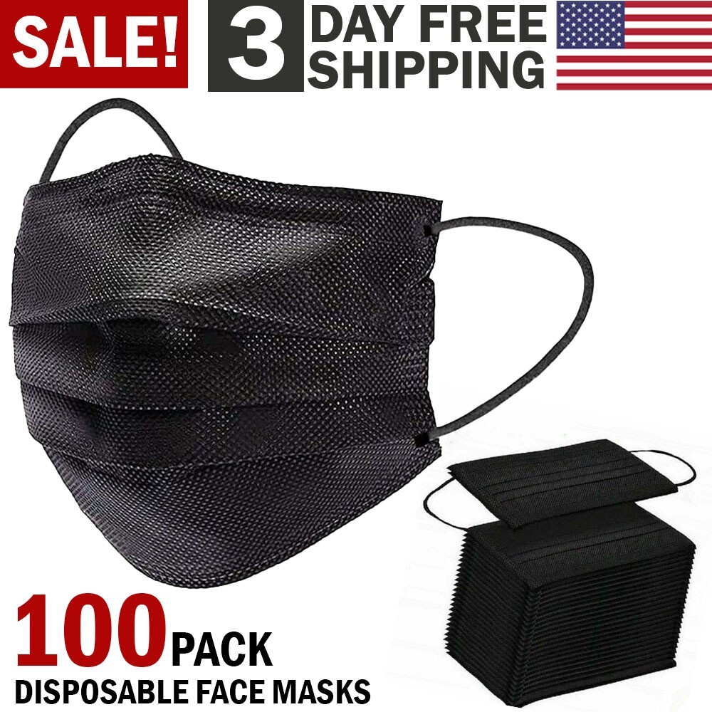 100 Disposable Face Mask Safe Non Medical Surgical Earloop Mouth Cover Black USA