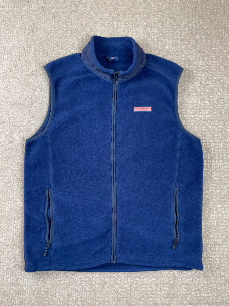 Vineyard Vines Men's Medium Blue Harbor Fleece Full Zip Vest with Pockets for Golf