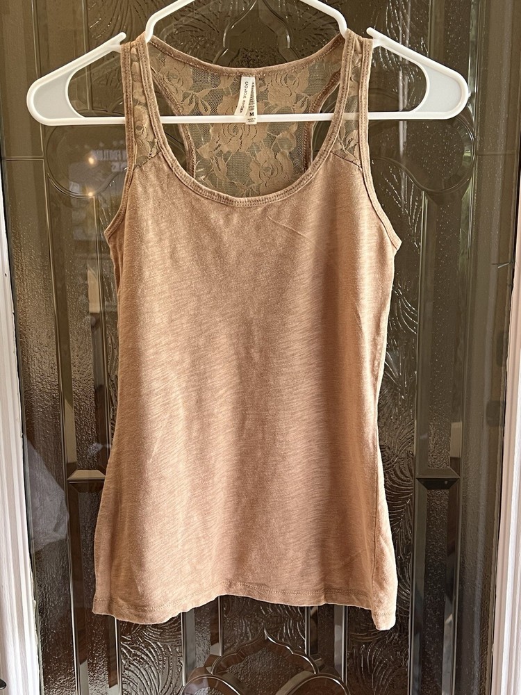 Color Story Tank Top Womens M Medium Beige Scoopneck Racerback Mesh Stretch