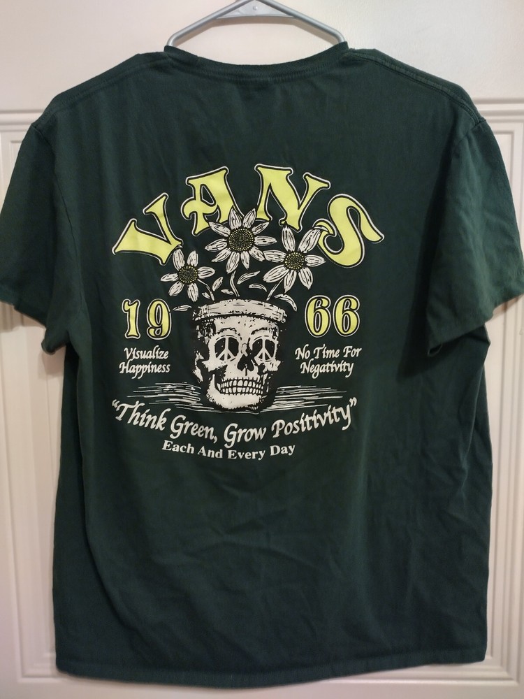 VANS Green Grow Positivity Tee Large Preowned Skull Print BG21