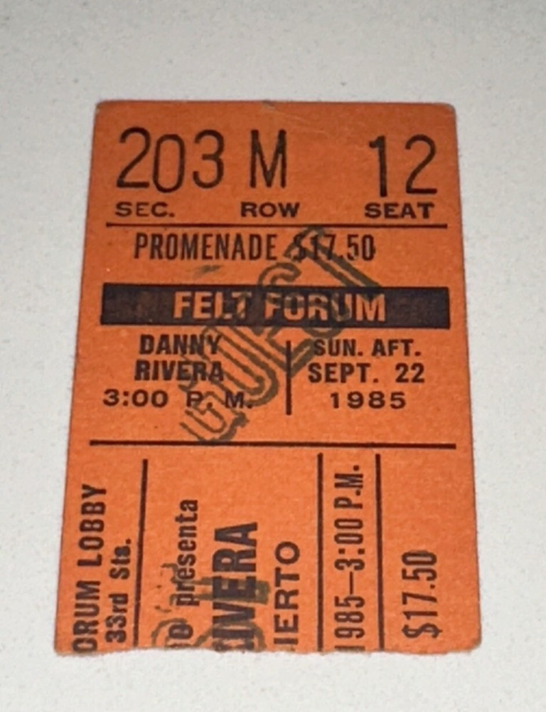 1985 Danny Rivera Latin Music Concert Ticket Stub Felt Forum New York MSG NY