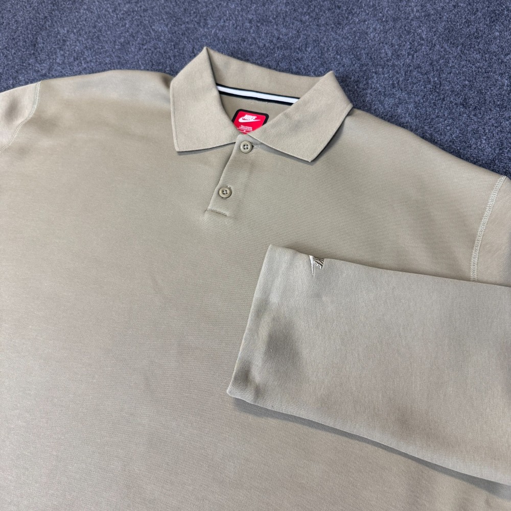 Nike Tech Fleece Reimagined Polo Mens Medium Tall Long Sleeve Olive FZ7570-276
