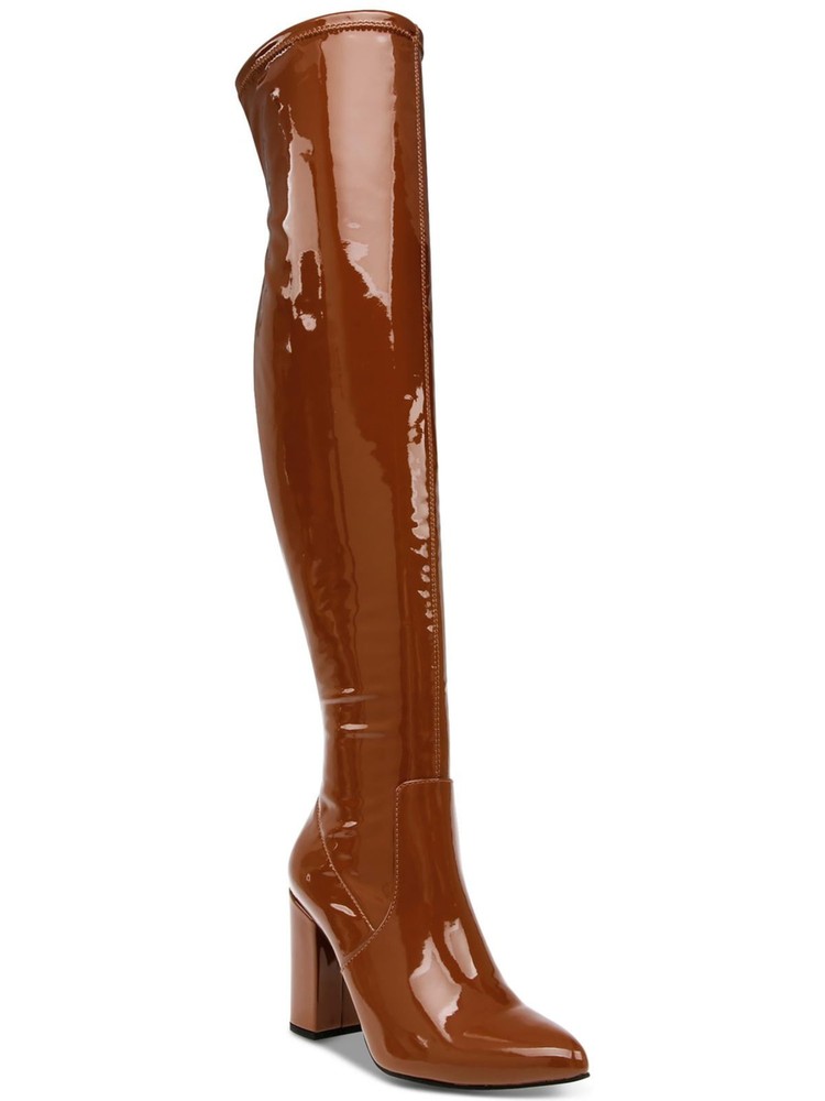 WILD PAIR Womens Brown Stretch Bravy Pointed Toe Block Heel Heeled Boots 10.5 M