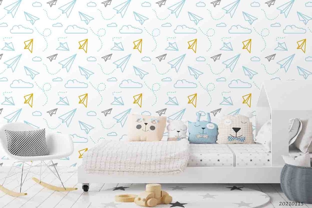 3D Paper Airplane Clouds Pattern Wall Murals Wallpaper Murals Wall Sticker