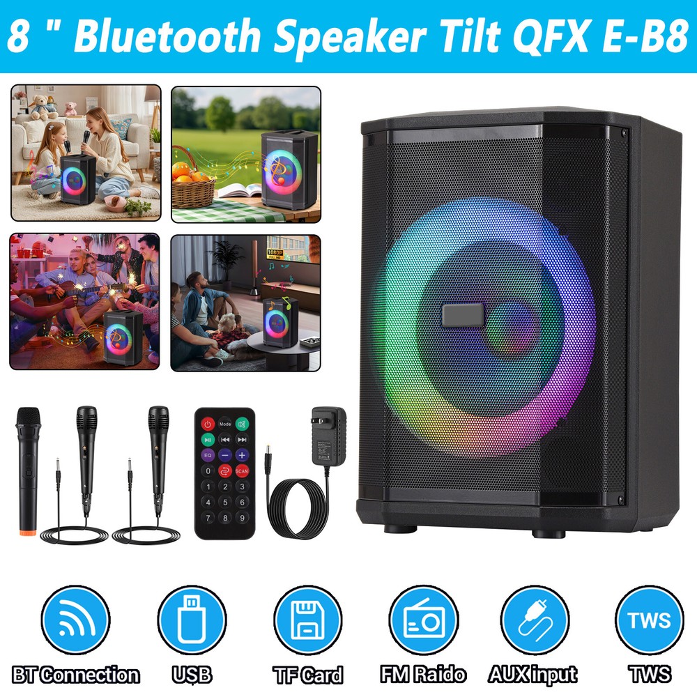 8-Inch Portable Tiltable Bluetooth Subwoofer with Heavy Bass & 3 Mic Inputs