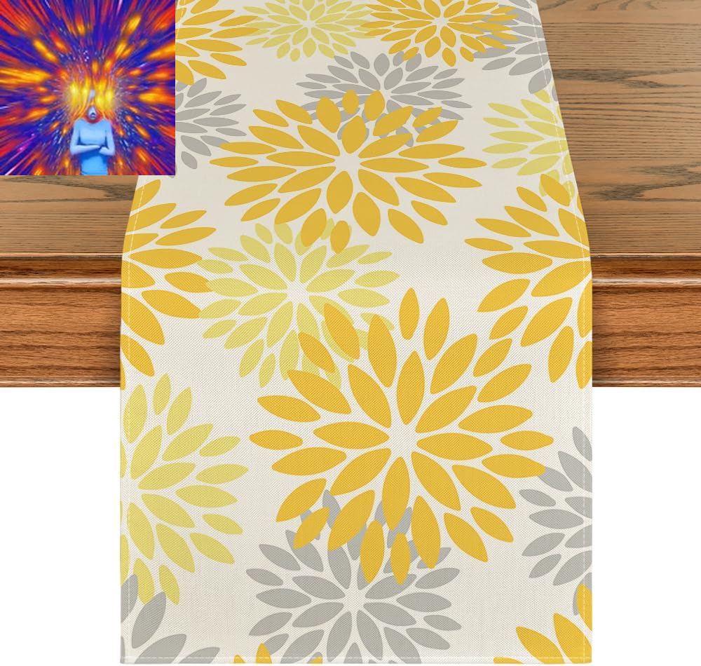 Yellow Dahlia Floral Pinnata Summer Table Runner, Seasonal Spring Holiday Kitche