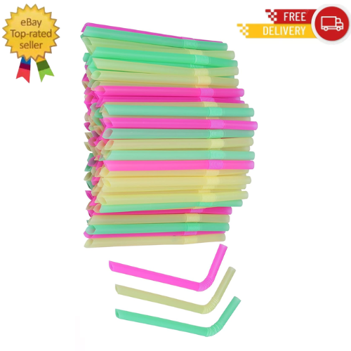 Jumbo Flexible Smoothie Straws – 100 Pcs Assorted Colors 0.47