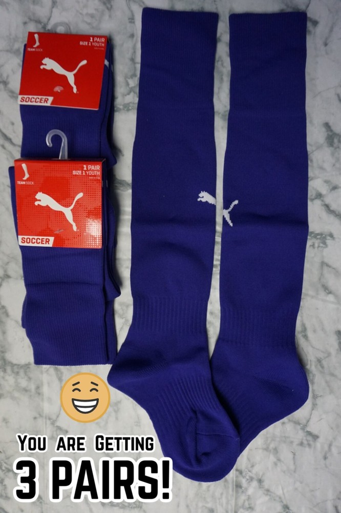 3 PAIRS! Puma YOUTH AGES 10-14 Kneehigh Soccer Sport Socks PURPLE SZ 2 #174
