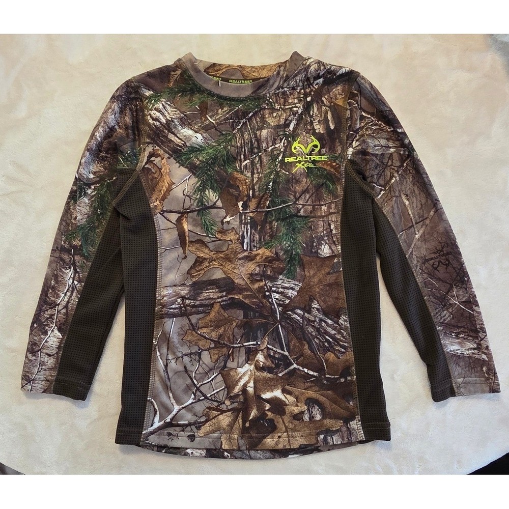 Realtree Youth M 8 Camo Long Sleeve Performance Hunting Camping Shirt