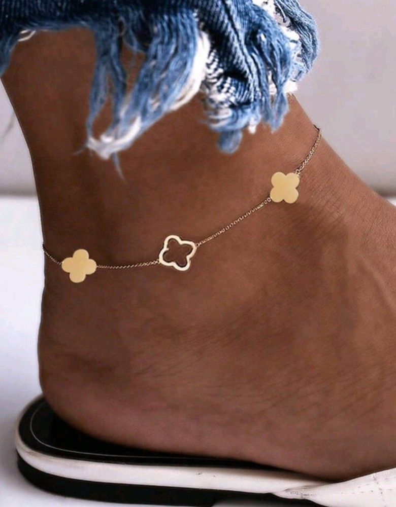 14k Gold Clover Ankle Bracelet Waterproof Non-Tarnish Beach Jewelry for Women