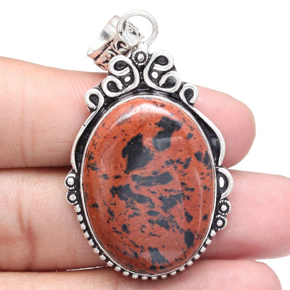 Mahogany Obsidian Pendant Silver Jewelry Gift for Mother 2.25 Inch