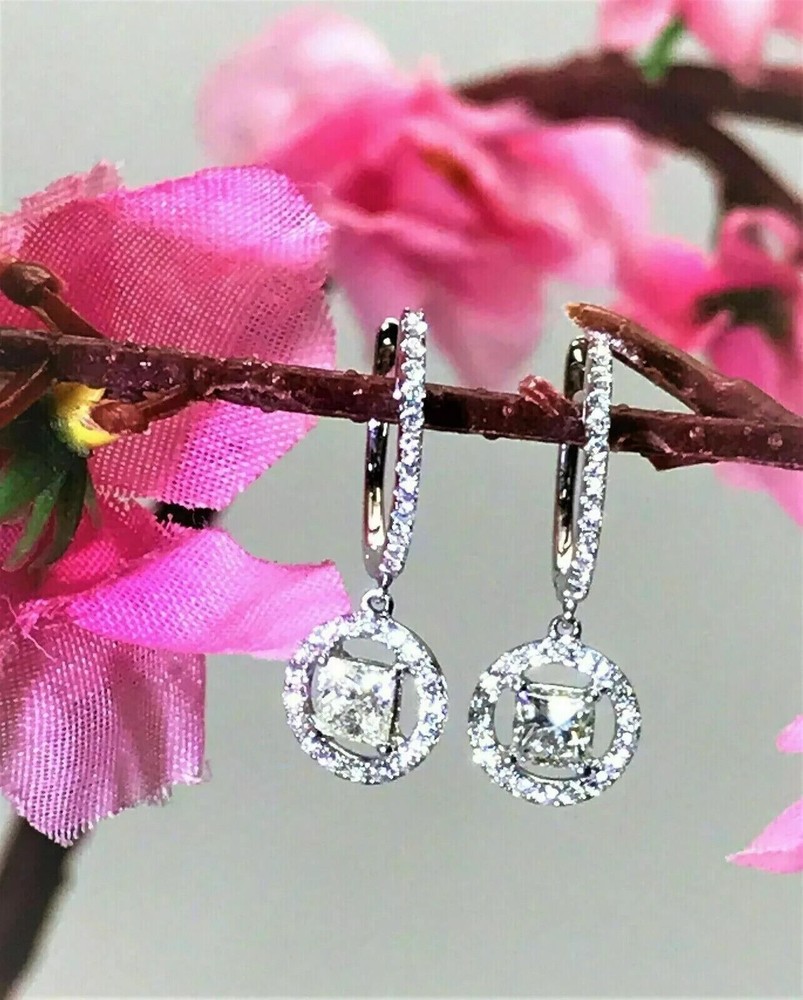 2Ct Princess Cut Simulated Diamond Drop Earrings in 14K White Gold Plated