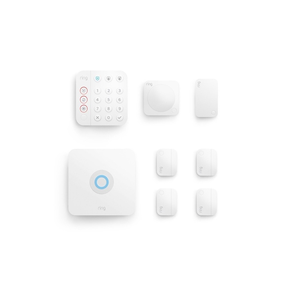Ring 8-Piece Home Security System + Extra Sensor, Detector & Doorbell