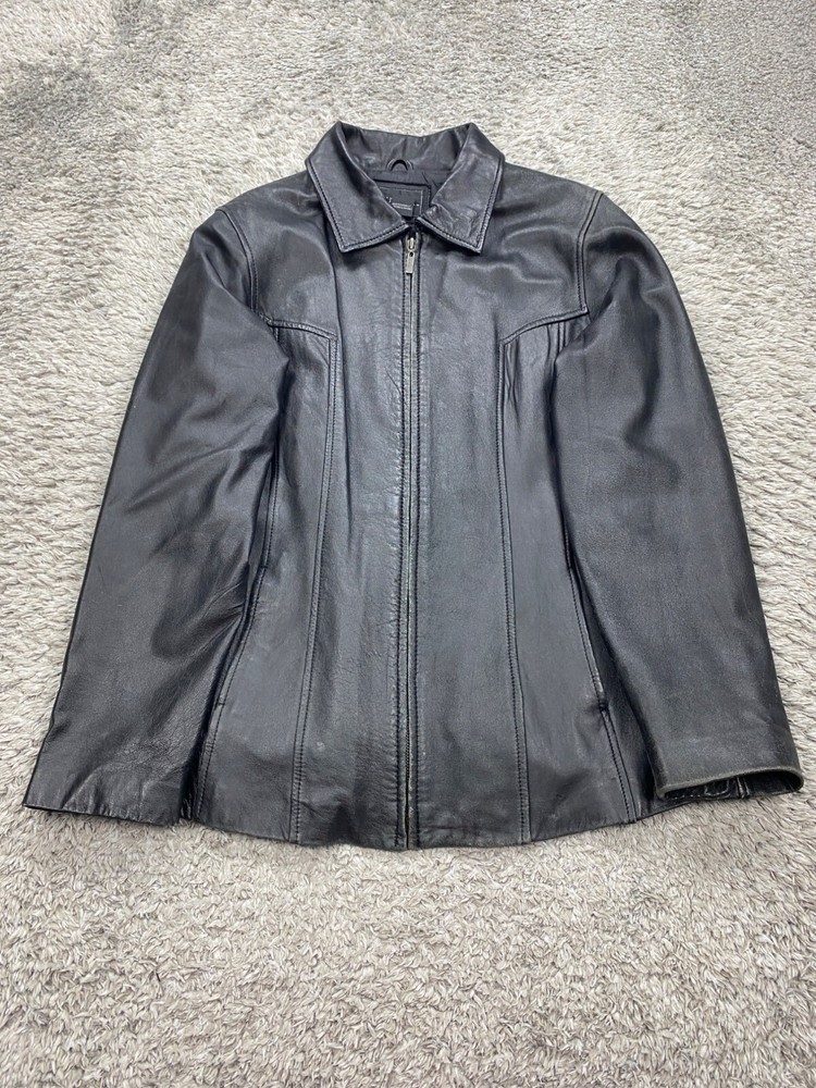 Outbrook Leather Jacket Women Large Black Full Zip Biker Motorcycle Bomber Coat