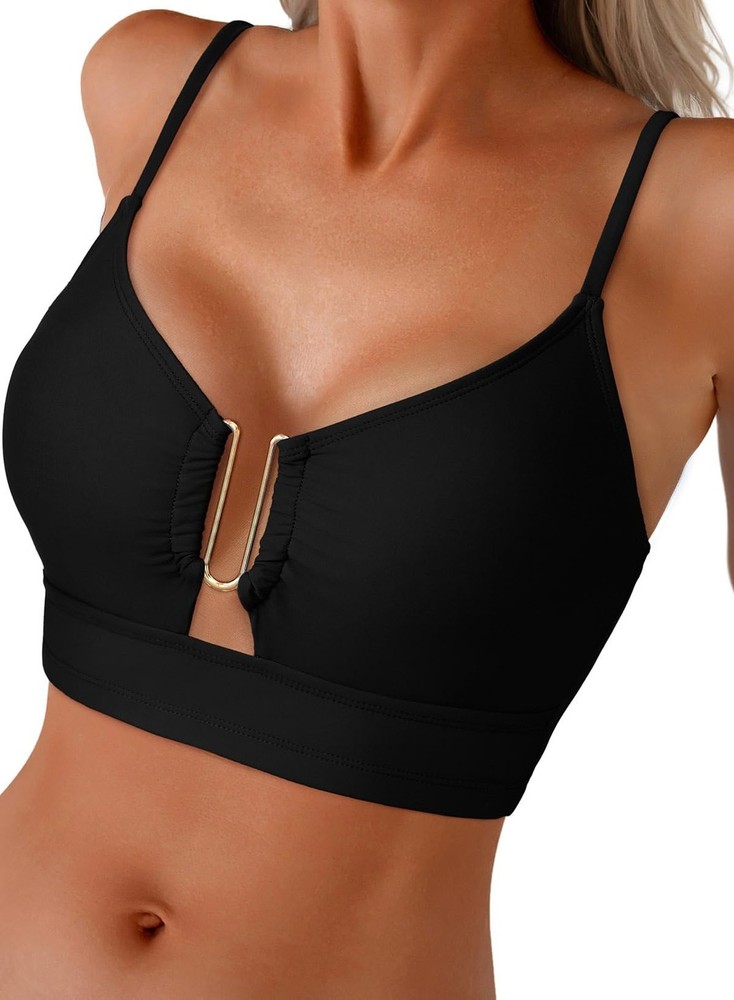 Women's Push Up V Neck U-Wired Bikini Tops Criss Cross Back Padded Bathing Su...