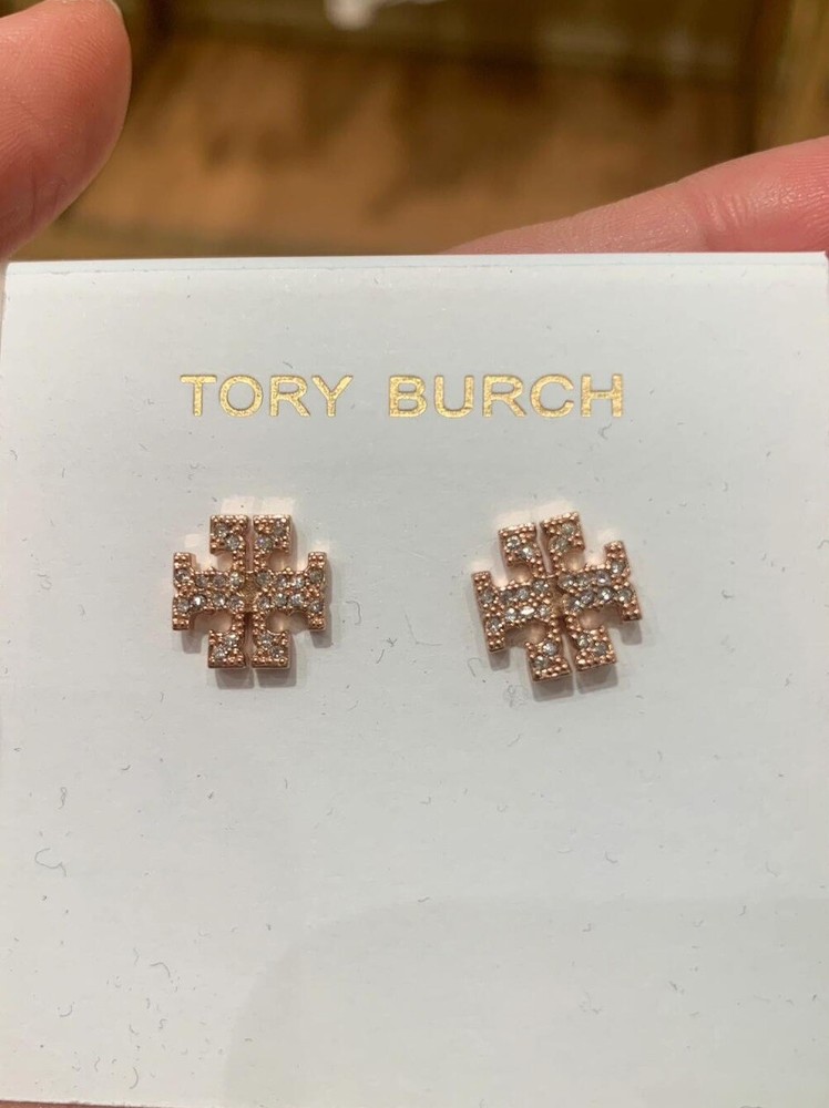 Tory Burch Double T Logo Shining Earrings Nice Lady  Gift Holiday  Rosegold