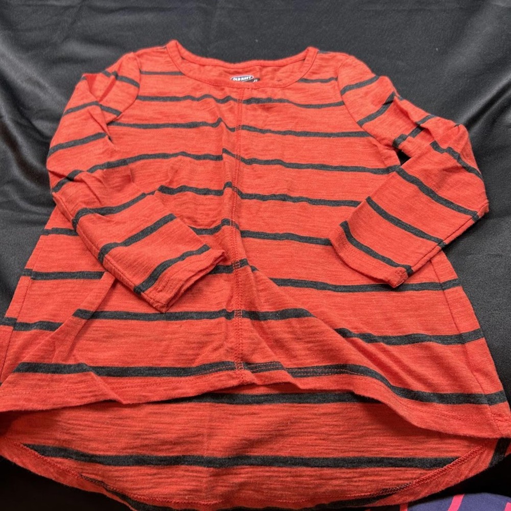 Old Navy Girls Orange & Black Striped Long Sleeve Shirt Size S (6/7Y) Casual Top