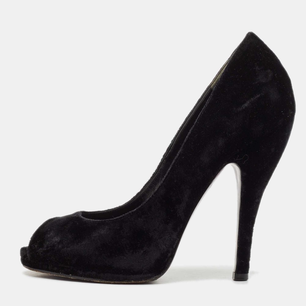 Gucci Black Velvet Peep Toe Pumps Women's Size 36.5 EU