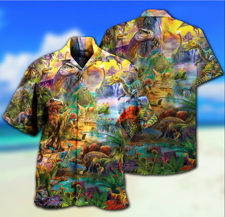 Dinosaur Colorful World Of Dinosaur 3D Hawaii Shirt US SIZE ALL OVER PRINT
