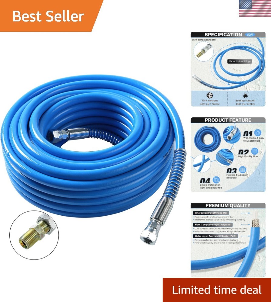 50FT 1/4in Durable Fiber High Pressure Airless Paint Sprayer Hose
