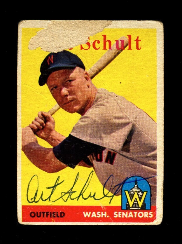 1958 TOPPS ART SCHULT #58 SENATORS SIGNED AUTOGRAPH