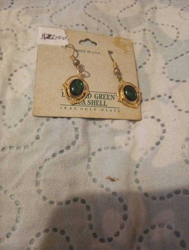 Emerald Green Paua Shell 18K Gold Plated Ladies Earrings