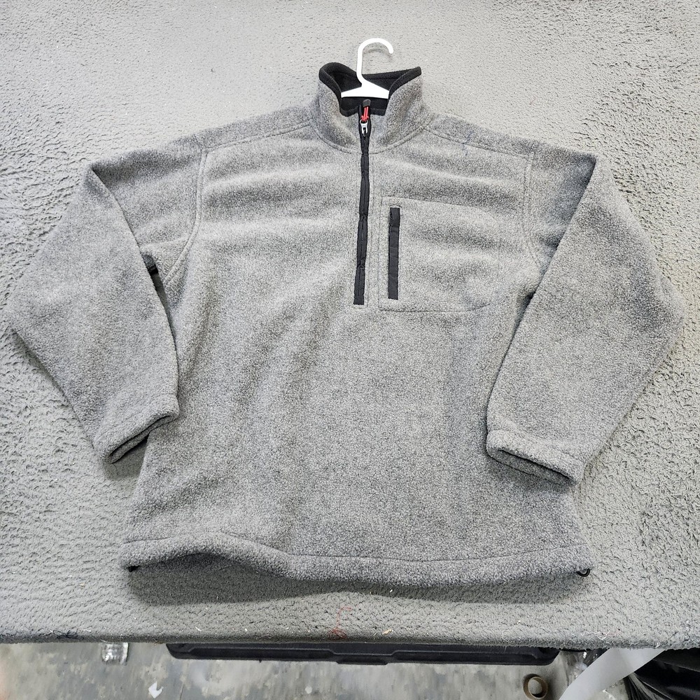 Eddie Bauer Jacket Mens Small Gray Fleece 1/4 Zip Chest Pocket Hiking Outdoor