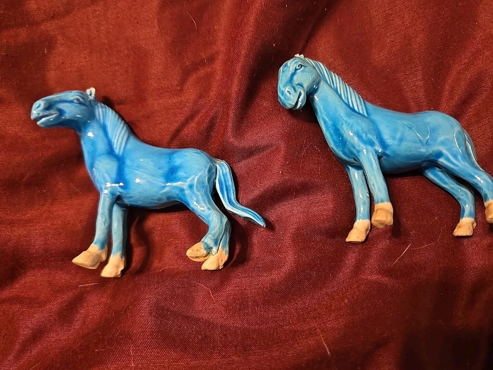 Turquoise Blue Chinese Miniature Porcelain Horse Pair