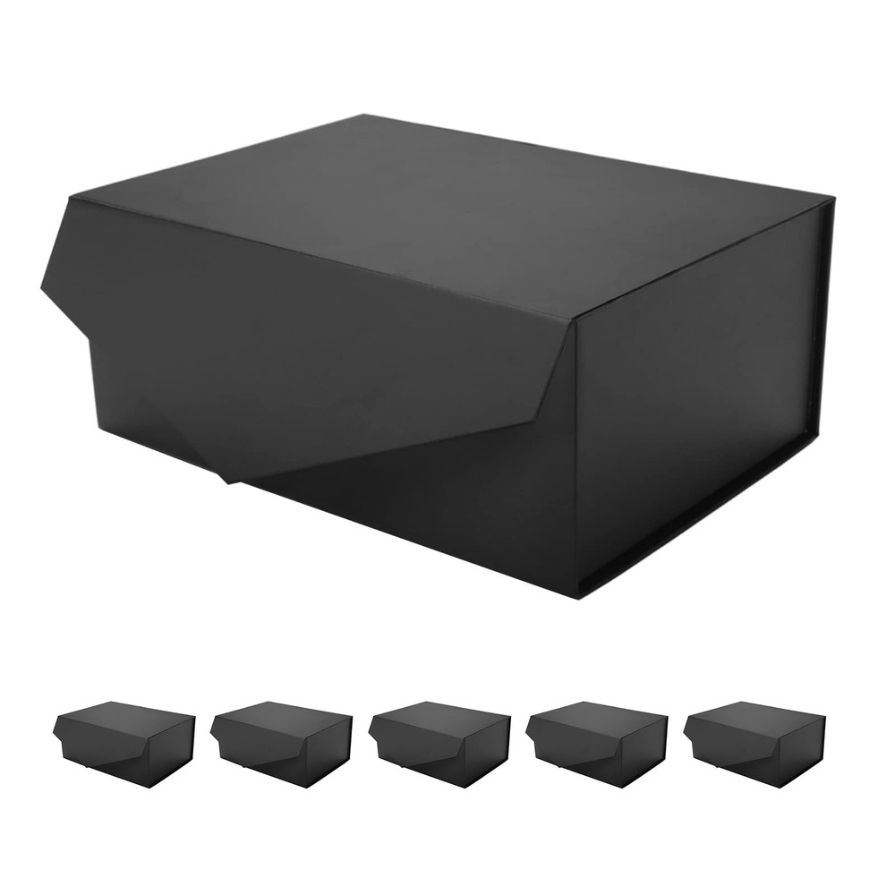6 Black Gift Boxes with Lids for Presents, Magnetic Closure Rectangle Collaps...