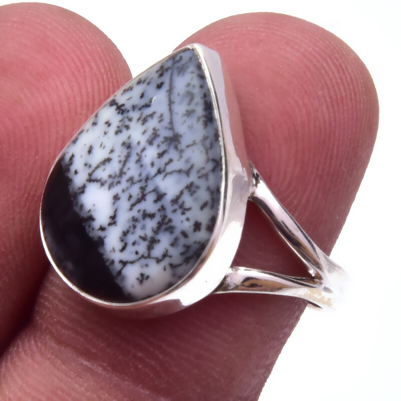 Natural Dendrite Opal Gemstone Handmade 925 Sterling Silver Gift Ring S.7