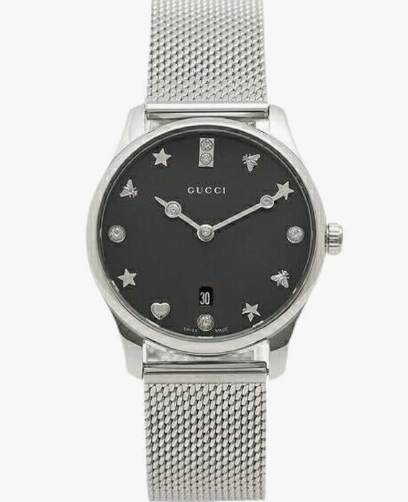New GUCCI G Timeless Diamond Ladies Watch YA1265001 Black Shell Unworn