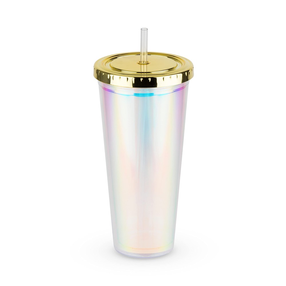 Iridescent Cute Drink Tumbler | Reusable, Leak-Proof, Travel, Clear Plastic, ...