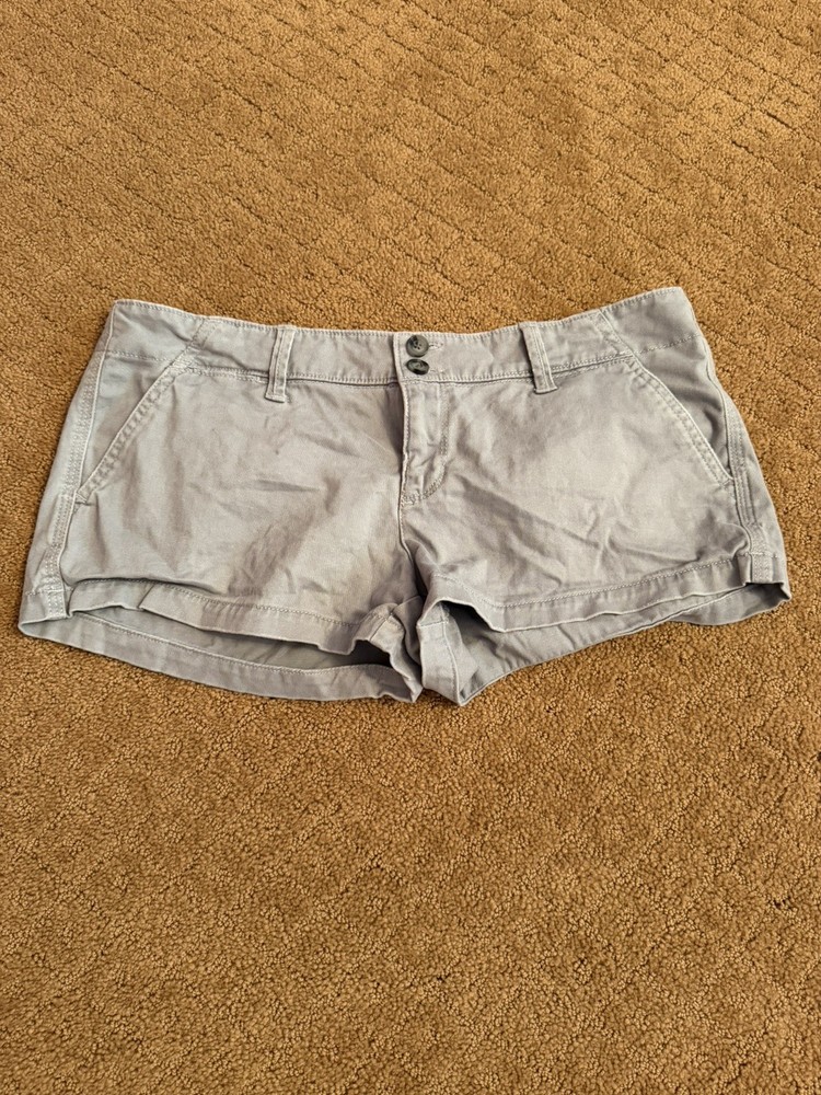 Y2K American Eagle Low Rise Micro Mini Gray  Khaki Shorts Women Size 8 Hot Pants