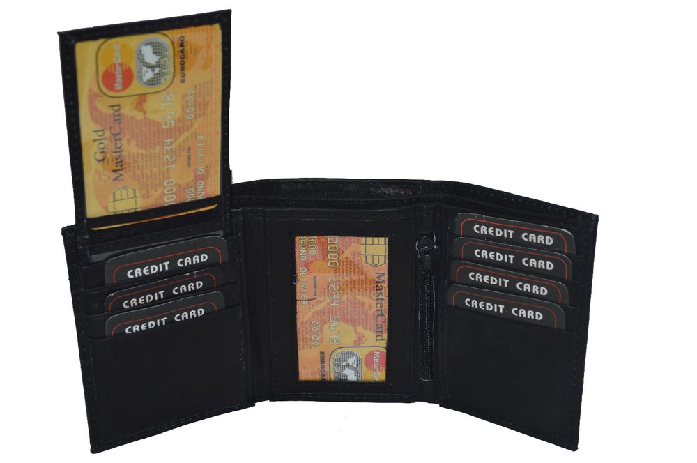 CHRISTMAS GIFT SALE - Men's Trifold wallet with pull out flap black brown tan-image