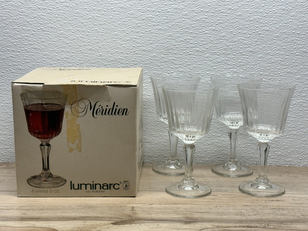 Vtg Set Of 4 Meridien Luminarc Crystal Wine Glasses 6oz Made In France