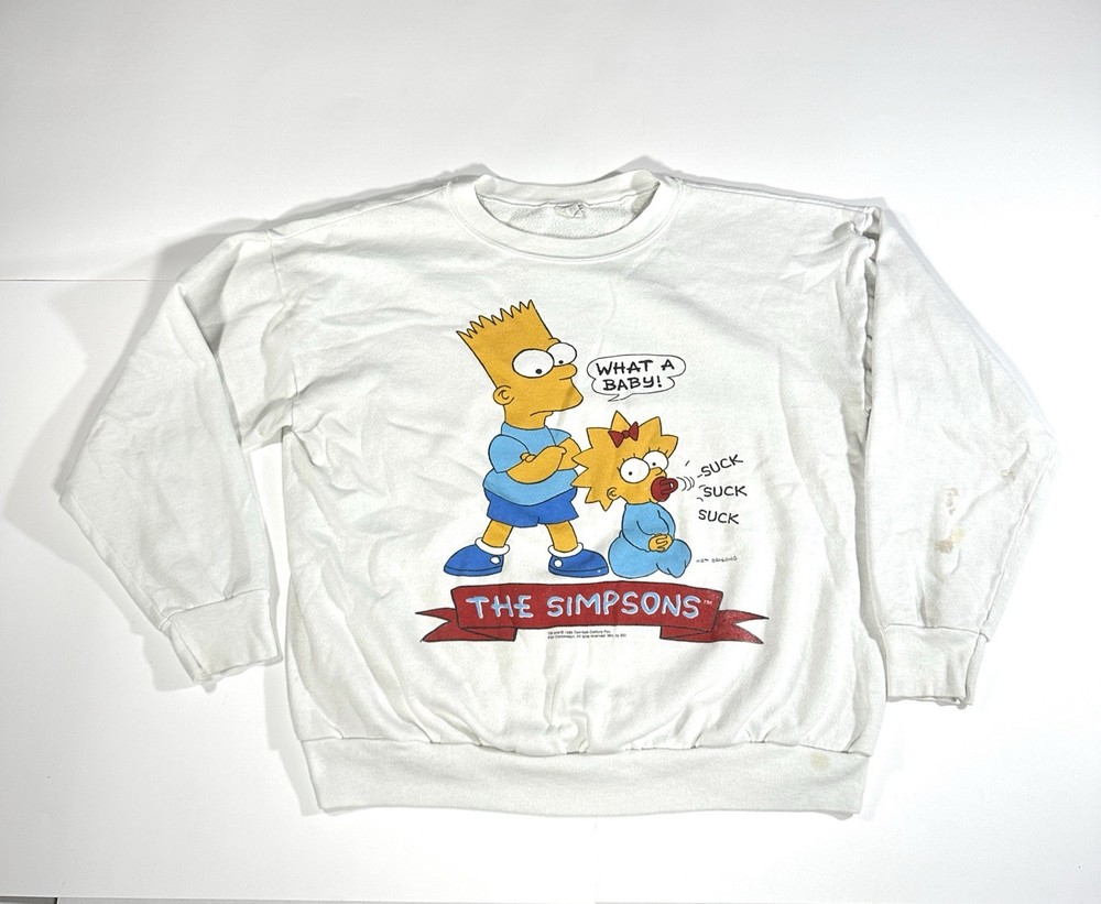 Vintage The Simpsons Bart Maggie What A Baby Crewneck Sweatshirt Sz XL 1990 USA
